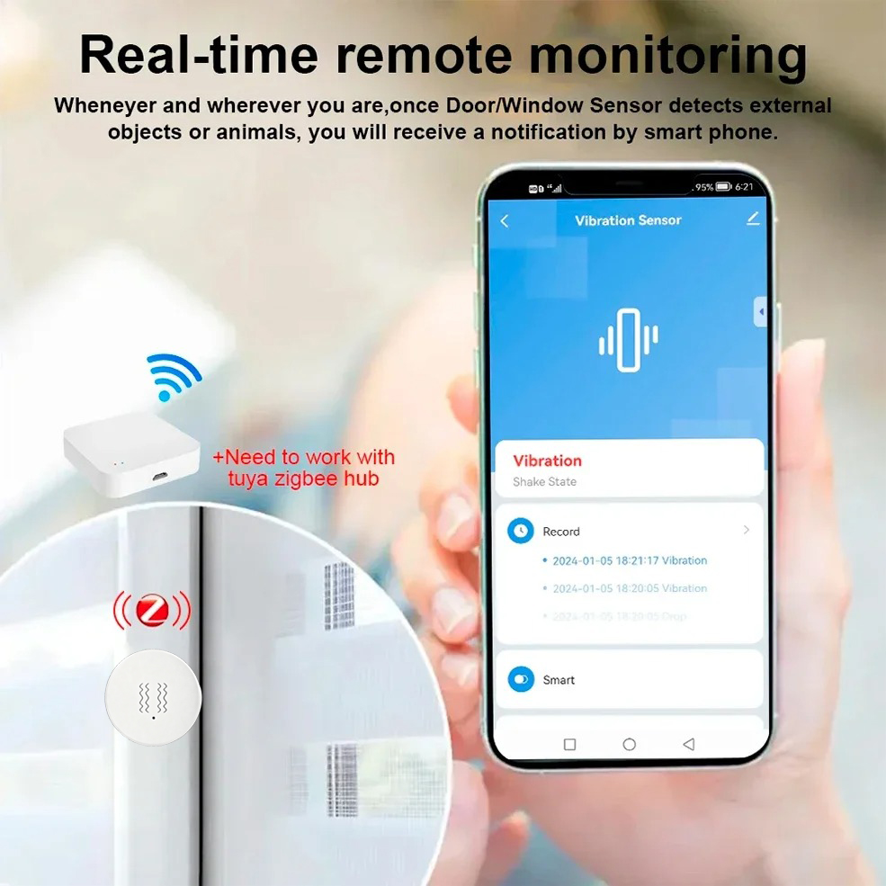Sensor Getaran Cerdas Tuya Zig - Home Security With Alarm ulasan dan harga