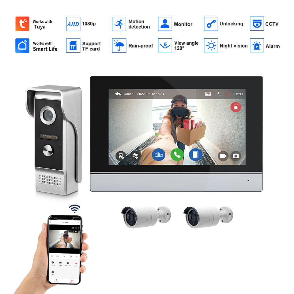 Layar IPS 7 Inci 2MP Tuya Kont - Home Security Prices ulasan dan harga